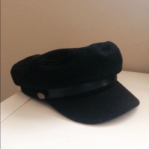 Black Cabby Captain Hat Faux Leather Brim